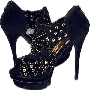 Black Gold & Silver Studded 6” Stiletto Heels 2” Double Platform